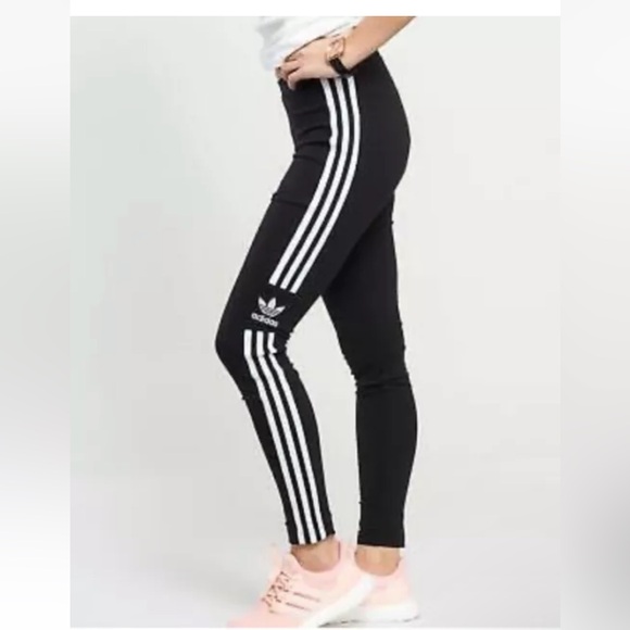 Adidas Trefoil 3 Stripe Logo Black & White Mid Rise Leggings NWT Size Small - Picture 4 of 13